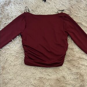 gaze Burgundy Off-Shoulder Long Sleeve Crop Top